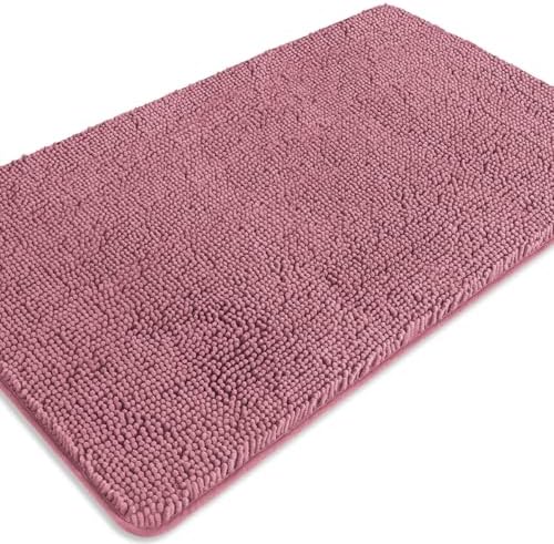Dusty Rose Bathroom Rugs – Absorbent and Washable Bath Mat, Non-Slip, Thick Soft Chenille Bath Rugs for Bathroom Floor, Shower, Sink - 26" x 44"