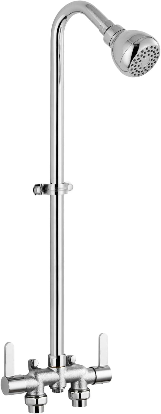 Aolemi Outdoor Shower Fixtures, 31" Exposed Shower System with Shower Head, 2-Handle Outdoor Shower Kit, 3 Inch Center Brass Mixing Valve, Polish Chrome