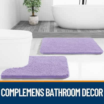 OLANLY Chenille Bathroom Rugs Mats Sets 2 Piece, 47"x20"+24"x16", Lavender