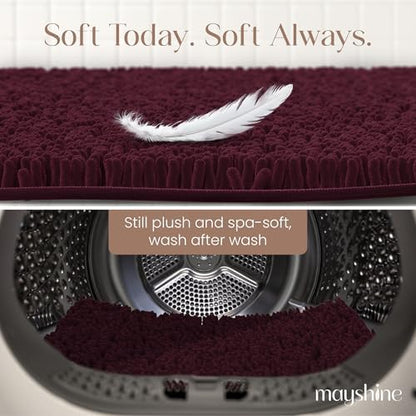 MAYSHINE Plush Shaggy Chenille Bath Mat | Extra Soft, Super Absorbent, Non-Slip Bathroom Rug | Fluffy Microfiber, Area Rug Sets for Bathroom Floor, Kitchen, Living Room | 47"x27" | Burgundy