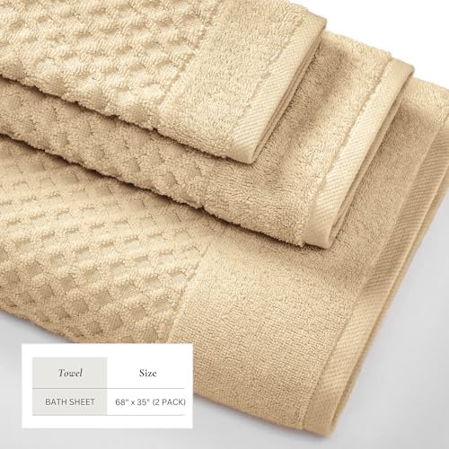 Great Bay Home Oversized Bath Sheets - 100% Cotton 2 Pack 68x35 Extra Large Towel - Absorbent, Durable, Quick-Dry Towels for Bathroom (Oatmeal)
