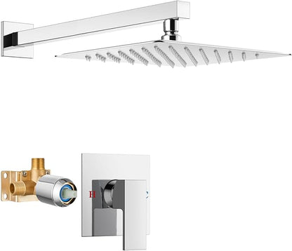 Airuida Shower Faucet Set,10 Inch Shower Valve Kit,Chrome Polish | Male Threads,Rough-in Valve Shower Trim Kit,Single Handle Control Shower Set