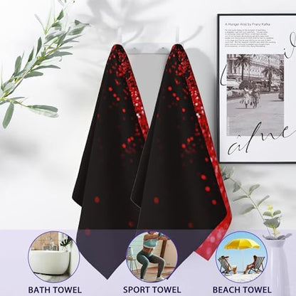 Christmas Red Black Glitter Hand Towels Set of 2,28 x 14 Inch Bathroom Towel Soft Absorbent Kitchen Hotel Spa Laundry Room Gym Face Towel Decor