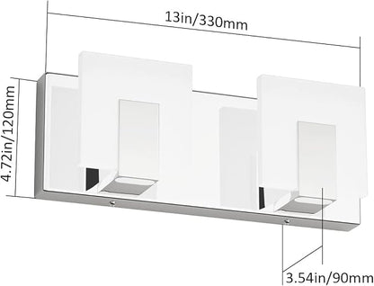 Aipsun 2 Lights Dimmable Modern LED Vanity Light for Bathroom Frosted White Acrylic Chrome Up and Down Bathroom Wall Light Fixtures Over Mirror(White Light 6000K)