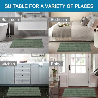 H.VERSAILTEX Bathroom Rugs Bath Rugs Non Slip Bath Mats Extra Thick Chenille Striped Rug 17" x 24" Absorbent Soft Shaggy Washable Dry Fast Bath Mats for Bathroom Floor - Green Bay
