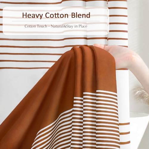 Boho Orange Fall Cotton Striped Shower Curtain with Tassel 72"W X 72"L