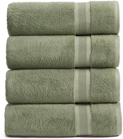 Springtree Home Luxury Bamboo Rayon Bath Towel Set | 4-Pack | Lily Green