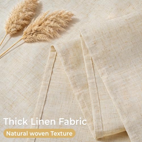 WONICY Linen Texture No Hook Shower Curtain with Liner, Flax Beige, 71x74