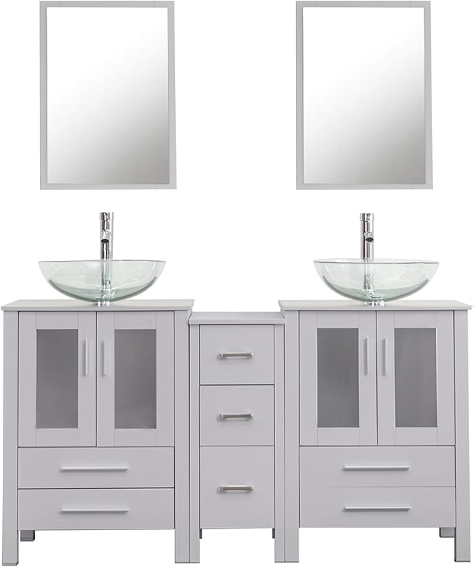UEV 60" Modern Bathroom Vanity Set in Grey, Double Bathroom Vanities with Sink Combos and Removable Side Cabinet, Bathroom Vanity Set for Bathroom & Toilet,Mirror Not Included (A16)