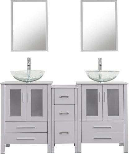 UEV 60" Modern Bathroom Vanity Set in Grey, Double Bathroom Vanities with Sink Combos and Removable Side Cabinet, Bathroom Vanity Set for Bathroom & Toilet,Mirror Not Included (A16)