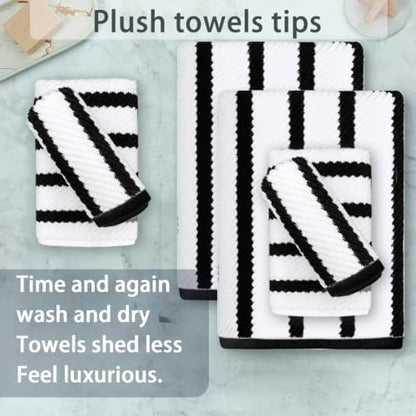 VOOVA & MOVAS 6PC Towel Set, 100% Cotton, Black White