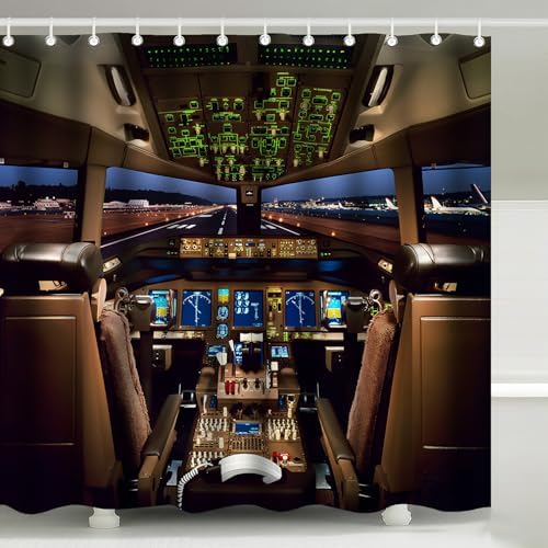 Airplane Cockpit for Boeing 777 Shower Curtain with Hooks 72 x 72 Inches
