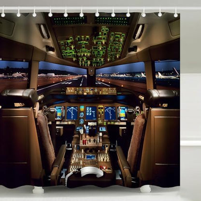 Airplane Cockpit for Boeing 777 Shower Curtain with Hooks 72 x 72 Inches