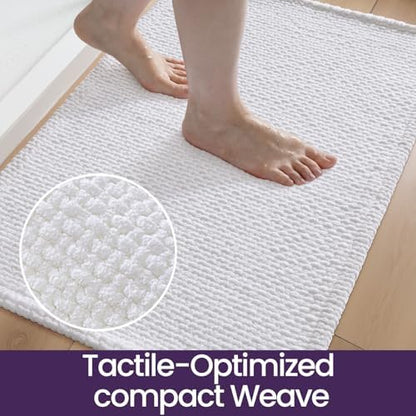 DEXI Chenille Bath Mat 43x24, Soft Absorbent Bathroom Rugs, White