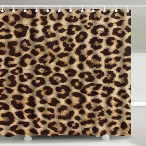 Vintage Leopard Print Fashion Glam Shower Curtain with Hooks 72 x 72 Inch