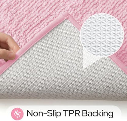 HOMEIDEAS Light Pink Bathroom Rugs Sets 2 Piece 20" x 32" + 16" x 24"