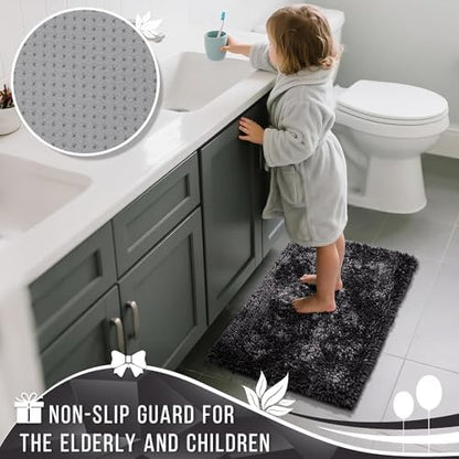 Yimobra Chenille Bathroom Rugs Non Slip, Extra Thick Soft Absorbent Bath Rug, Machine Washable Quick Dry Bath Mat for Bathroom Floor, Tub and Shower, Home Decor Accessories, 24x17, Dark Grey