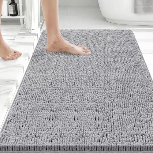 Bcoimo Bath Rug Mat,36x24 Chenille Non Slip Gray Bathroom Floor Shower Mats