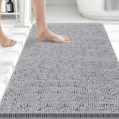 Bcoimo Bath Rug Mat,36x24 Chenille Non Slip Gray Bathroom Floor Shower Mats