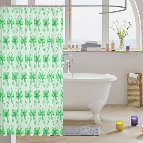 jejeloiu Cute Bow Bathroom Accessories 72"x84" Green Bowknot Shower Curtain for Bathroom Decor for Kids Boys Girls Kawaii Bath Curtain Waterproof Polyester Fabric for Stalls Bathtubs Princess