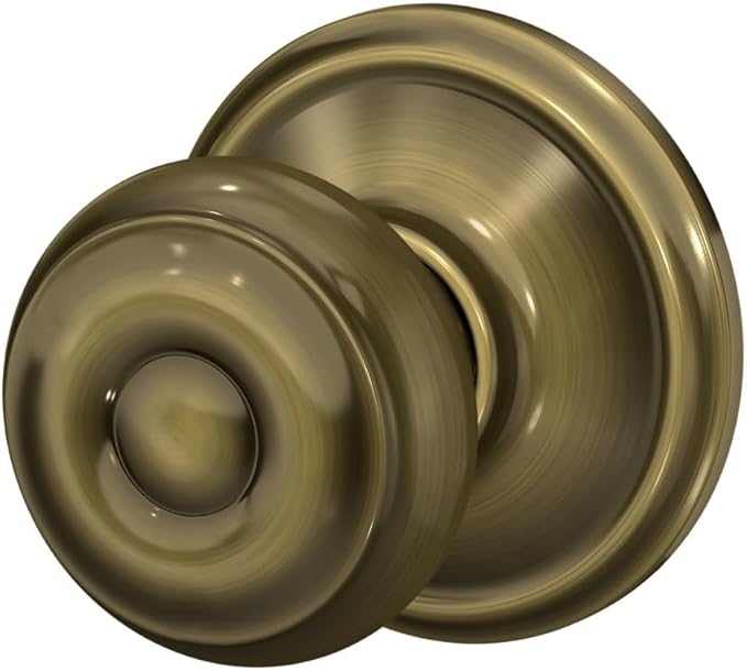 Schlage F10 V GEO 609 Georgian Door Knob, Hall & Closet Passage Lock, Antique Brass