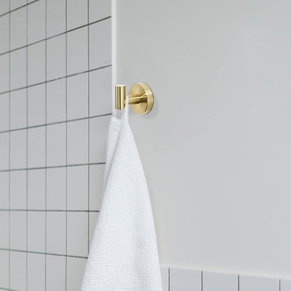 4 Pieces Brushed Gold Bathroom Hardware, Accessories Set Includes 15 to 24 Inch Adjustable Towel Bar Double Post Toilet Paper Holder Towel Ring Robe Hook Wall Mount Hand Towel Holder
