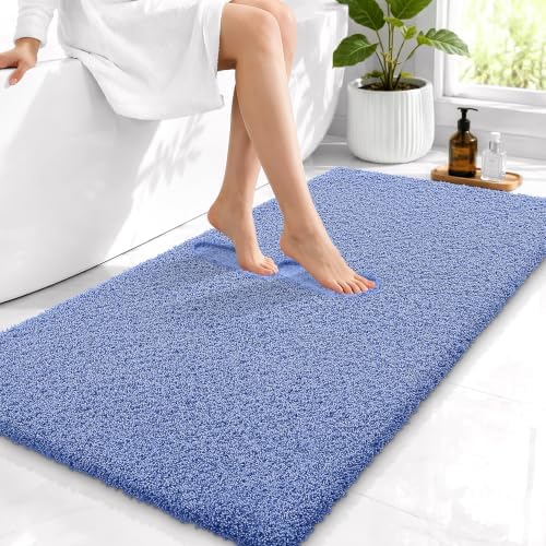 OLANLY Microfiber Bathroom Runner Rug 44x24, Soft Bath Mat, Cornflower Blue