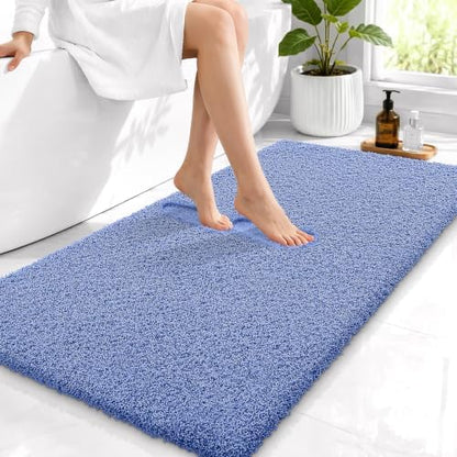 OLANLY Microfiber Bathroom Runner Rug 44x24, Soft Bath Mat, Cornflower Blue