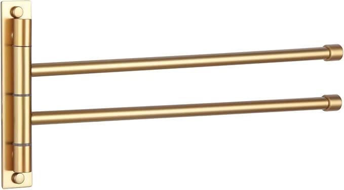 GERZWY Bathroom Swing Arm Towel Bars 2-Arm Wall Mount Stainless Steel Bath Towel Rack Hanger Towel Holder Organizer Gold Finished HYG02-BE