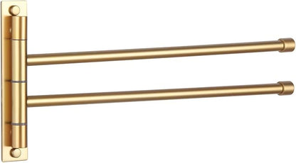 GERZWY Bathroom Swing Arm Towel Bars 2-Arm Wall Mount Stainless Steel Bath Towel Rack Hanger Towel Holder Organizer Gold Finished HYG02-BE