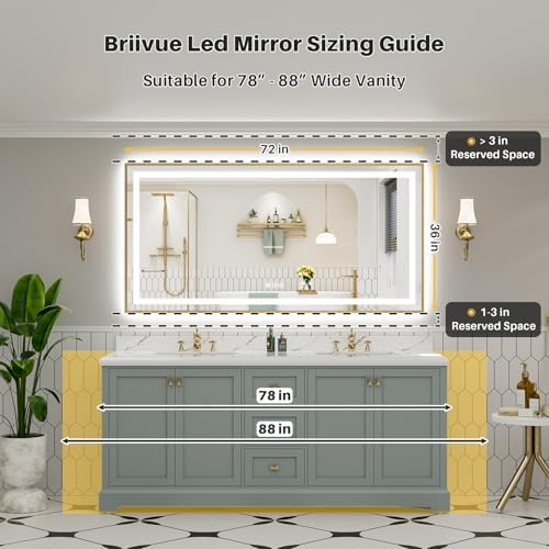 72x36 Inch LED Bathroom Mirror with Gold Frame, Backlit & Front Lit