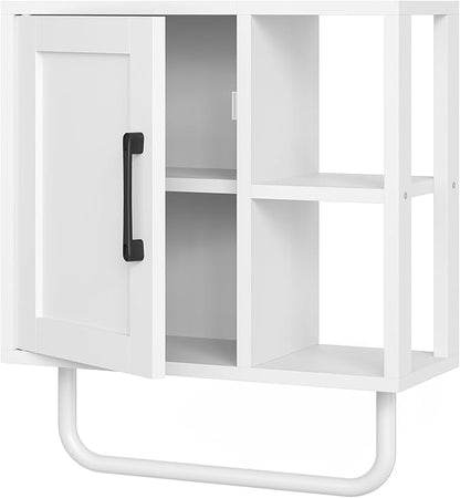 Medicine Cabinet, Bathroom Wall Cabinet with Towel Bar, Over The Toilet Storage Cabinet with Adjustable Shelf and Open Partition, for Bathroom, Laundry Room, Living Room, Kitchen, White