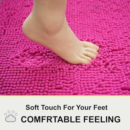 Bathroom Rugs Chenille 3-Piece Extra Soft and Absorbent Shag Bathroom Rugs, Machine Wash Mat, Strong PVC Non-Slip Underside, Plush Carpet Mats (Rose Red)