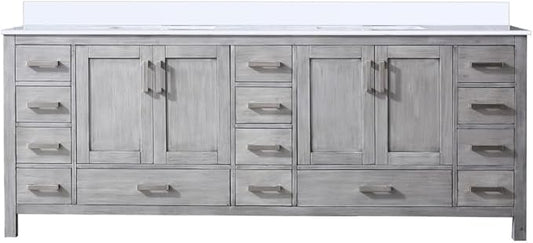 Jacques 84 in. W x 22 in. D Distressed Grey Double Bath Vanity and White Quartz Top