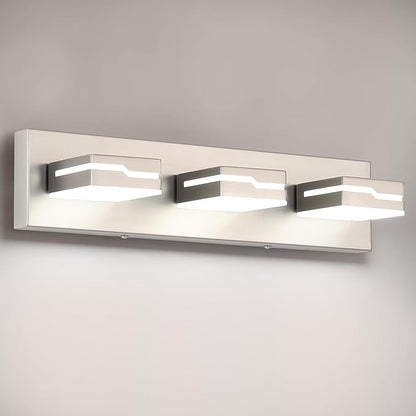LED Modern Bathroom Vanity Light Fixtures 3-Light, 19 inch Dimmable Nickel Vanity Lights for Bathroom Lighting Fixtures Over Mirror, with 350°Rotatable Acrylic Heads(White Light 5500K)