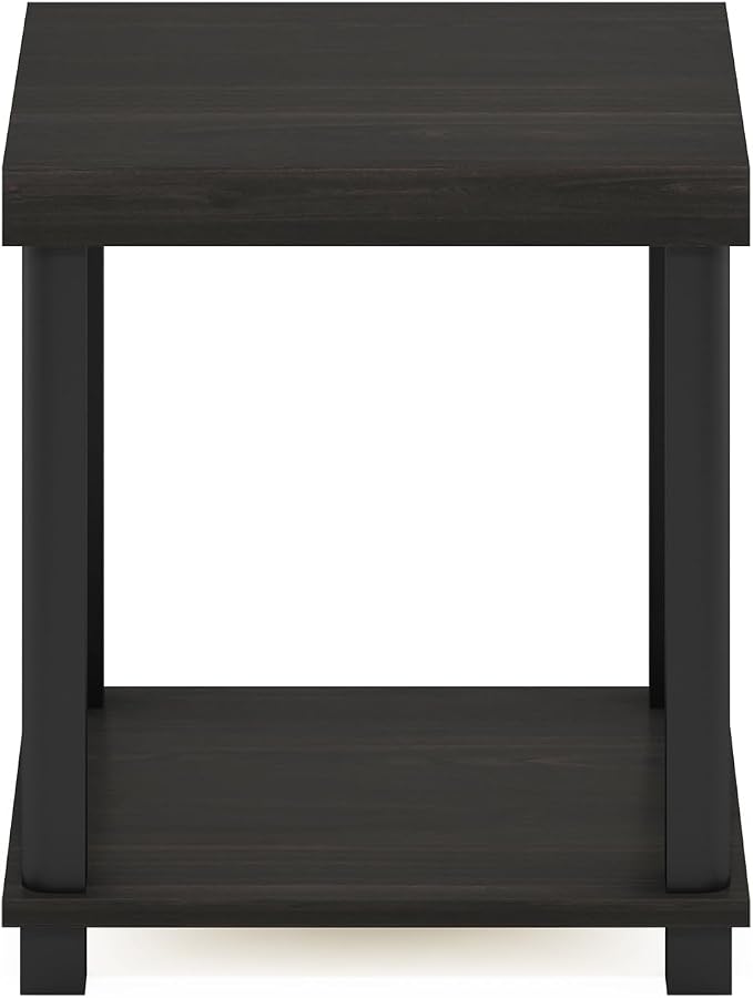 Furinno Turn-N-Tube Toolless 2-Tier Side Table, Thick Tabletop, Espresso | Open Shelf, End Table, Night Stand, Bedside Table, for Living Room, Bedroom