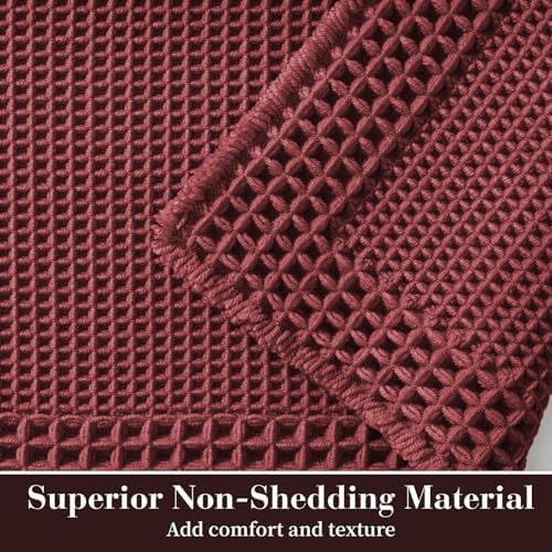 RESARE Waffle Bath Mat for Bathroom Non Slip Bathroom Rugs 24"x36" Dark Red