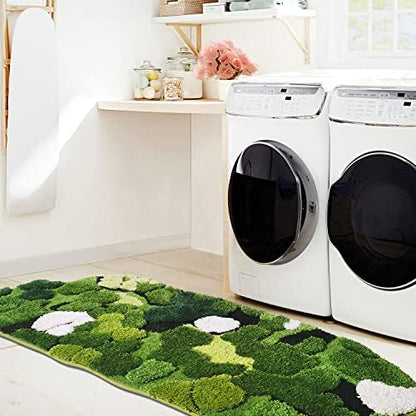 Hifuwan Cute Green Moss Bathroom Runner Rugs, Plant Leaf Bath Mats 20 x 43