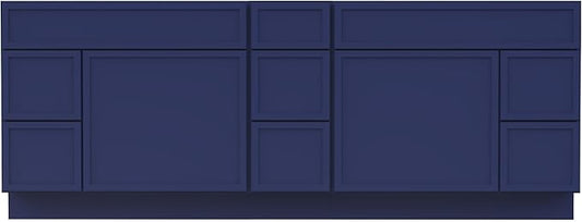 HomeBeyond 84 Inches Bathroom Vanity Base Cabinet Without Sink, Double Sink Top with Door & Soft Closing Drawers, Sturdy Floor Mounted Cabinet 2-Door 7-Drawer, Blue