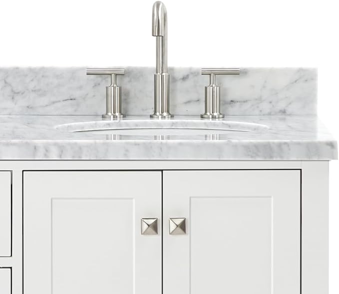 ARIEL Cambridge 66-inch Bathroom Vanity with Sink,Solid Wood, 1.5-inch Italian Carrara Marble Countertop & Backsplash, Double Oval Porcelain Sink, 4 Soft Closing Doors, 6 Dovetail Drawers, White