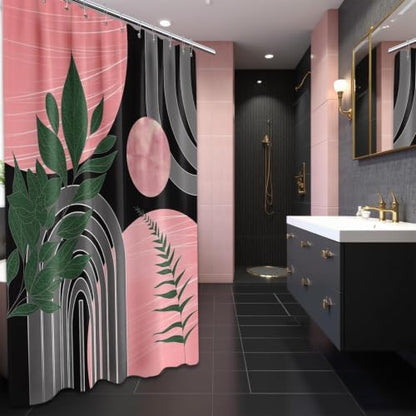 Black and Pink Extra Long Shower Curtain, Tall 72X96 in, Mid Century