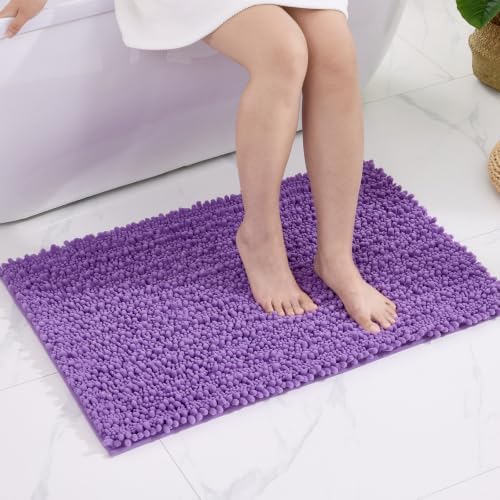 Disolla Purple Bathroom Rug 20x32 Inch - Luxury Chenille Bath Mat, Thick Shaggy Plush Absorbent Rug, Non-Slip Machine Washable Mats for Bathroom Floor & Decor