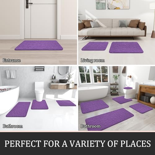 YIHOUSE Bathroom Rugs Mat Set, Memory Foam Bath Mat 2 Piece Purple