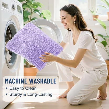 Grandaily Chenille Striped Bathroom Rugs 36x24, Extra Thick and Soft Absorbent Bath Mats, Rubber Backing, Plush Shaggy Shower Carpet, Machine Wash Dry, Bath Rug for Bathroom, Light Purple