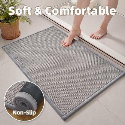 PADOOR-Bath Mat Runner-Super Absorbent Chenille Bathroom Mats-Rubber Backed Bath Mats for Bathroom Non Slip, Easy Clean Bathroom Runner Rugs Front of Bathtub,Shower Room,Sink-24×48, Grey&Beige