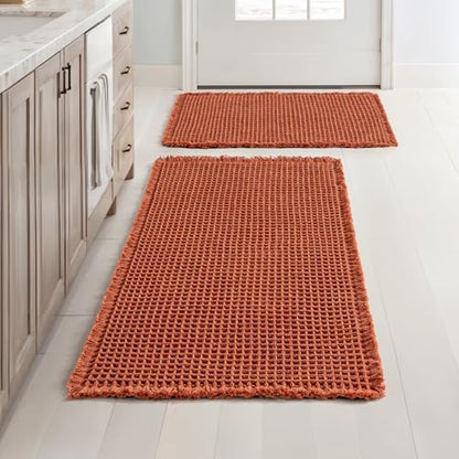 MIULEE Fall Orange Set of 2 Waffle Bathroom Rugs Boho Mat 17"x24"+18"x30"