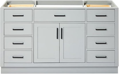 ARIEL Hepburn 60-inch Bathroom Vanity Base Cabinet,Solid Wood, 2 Soft Closing Doors, 9 Dovetail Drawers, Grey