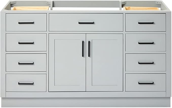 ARIEL Hepburn 60-inch Bathroom Vanity Base Cabinet,Solid Wood, 2 Soft Closing Doors, 9 Dovetail Drawers, Grey