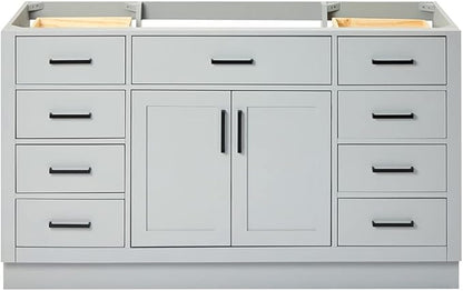 ARIEL Hepburn 60-inch Bathroom Vanity Base Cabinet,Solid Wood, 2 Soft Closing Doors, 9 Dovetail Drawers, Grey