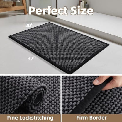PADOOR-Bath Mat-Super Absorbent Chenille Bathroom Mats-Rubber Backed Bath Mats for Bathroom Non Slip, Easy Clean Bathroom Rugs Front of Bathtub,Shower Room,Sink-20×32, Darkgrey&Black